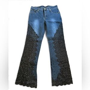 Y2K vintage Sassy Thai Elegant Blue and Black Flare Jeans